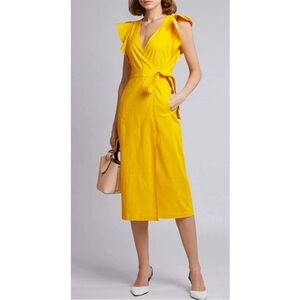 A.L.C. Vibrant Yellow Walker Ruffled Shoulder Midi Wrap Dress | 8
